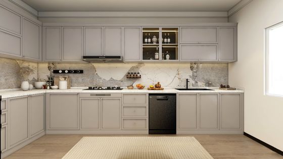 Custom Classic Wood Kitchen Cabinets L Shaped Kitchen Storage System Island Table
