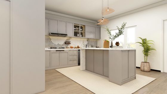 Custom Classic Wood Kitchen Cabinets L Shaped Kitchen Storage System Island Table