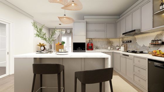 Custom Classic Wood Kitchen Cabinets L Shaped Kitchen Storage System Island Table