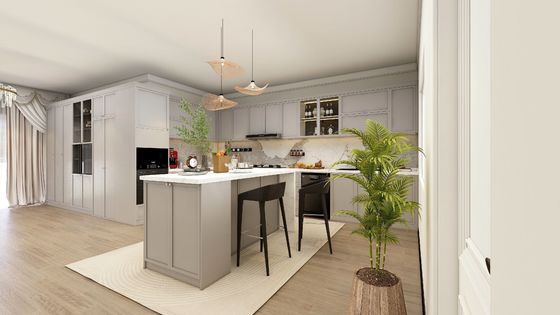 Custom Classic Wood Kitchen Cabinets L Shaped Kitchen Storage System Island Table