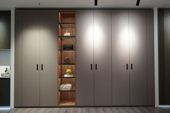 Modern Solid Wood Wardrobe with Bag Display Rack and LED Lighting