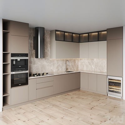 Modern EB Kitchen Cabinets Beige Wooden Cabinets Kitchen Storage System