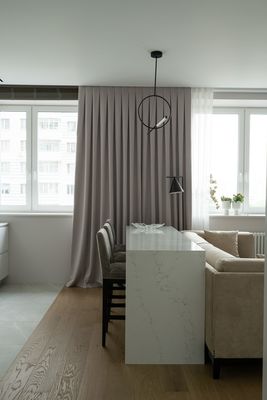 EB Modern Contemporary White Kitchen Cabinets With Dinning Table