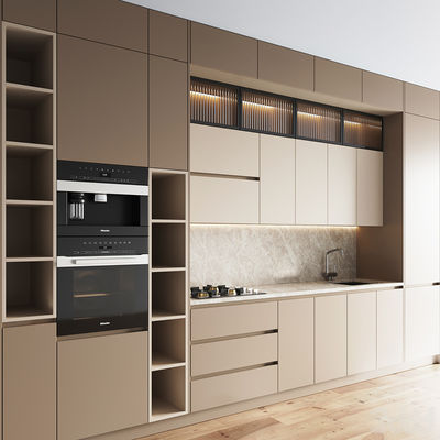 Beige Modern Contemporary EB Board Kitchen Cabinet With Sleek Design Customized