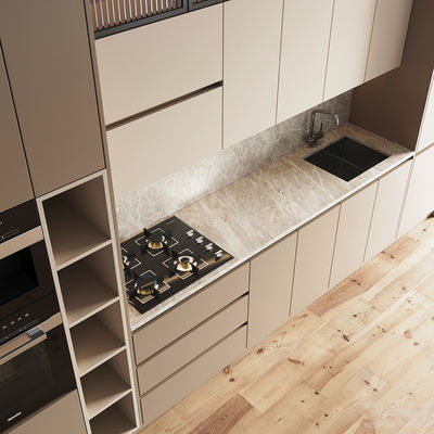 Beige Modern Contemporary EB Board Kitchen Cabinet With Sleek Design Customized