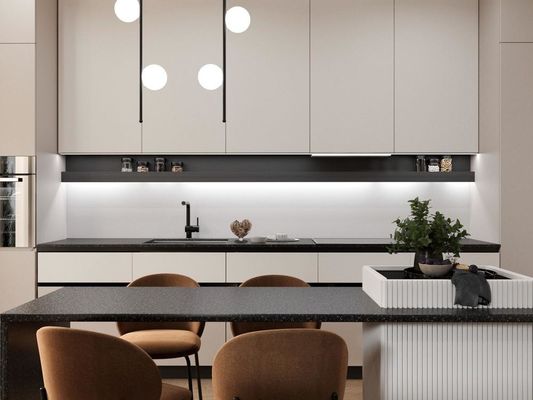 stylish Fitted EB Board Kitchen Cabinets White And Black Modern Customized