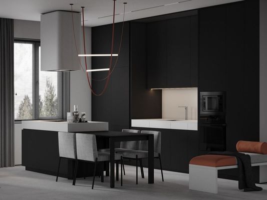 Customized Matte Black Kitchen Cabinets With Island Table Bespoke Kitchen System