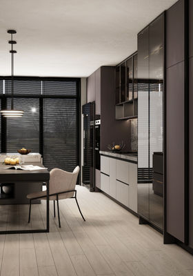 Modern PET Kitchen Cabinet Customized With Glass Showcase Tailored Kitchen System
