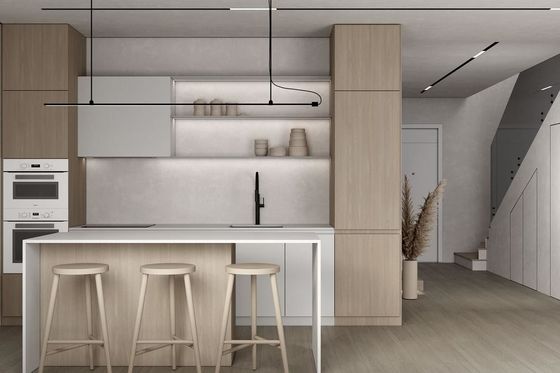 Classic White Kitchen Cabinet System Customized With Dinning Island