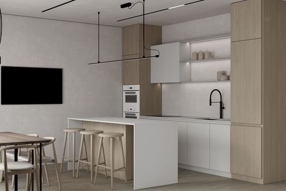 Classic White Kitchen Cabinet System Customized With Dinning Island