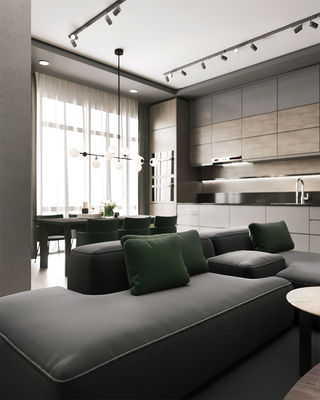 Classic Transitional PET Kitchen Cabinets Fitted Gray Kitchen Set Customized