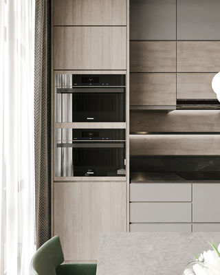 Classic Transitional PET Kitchen Cabinets Fitted Gray Kitchen Set Customized