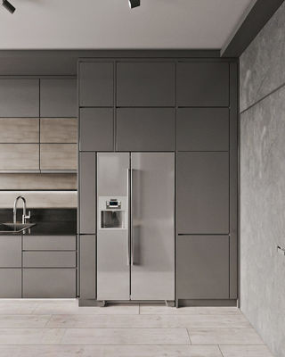 Classic Transitional PET Kitchen Cabinets Fitted Gray Kitchen Set Customized