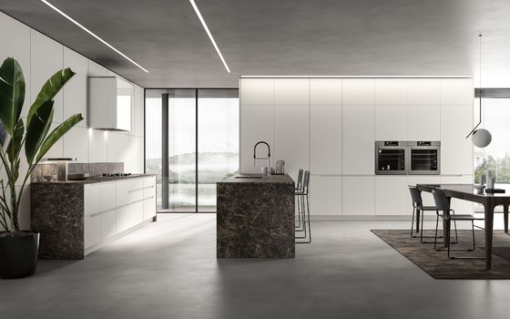 L shaped PET Kitchen Cabinets Customized White Modern Kitchen Cabinet