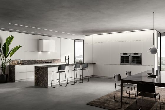 L shaped PET Kitchen Cabinets Customized White Modern Kitchen Cabinet