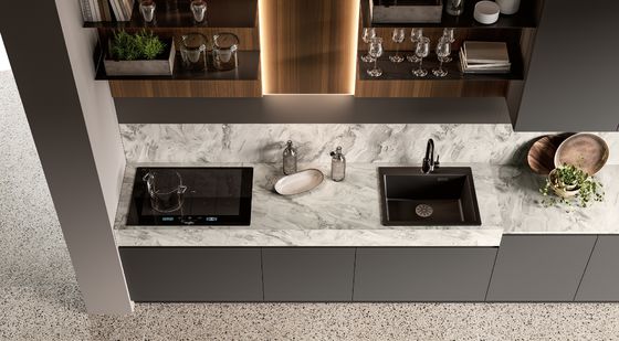 Customized PET Kitchen Cabinets Modern Gray Kitchen Cabinet With Winecase