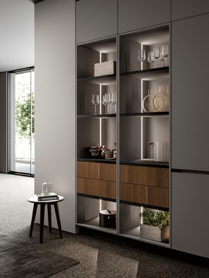 Customized PET Kitchen Cabinets Modern Gray Kitchen Cabinet With Winecase