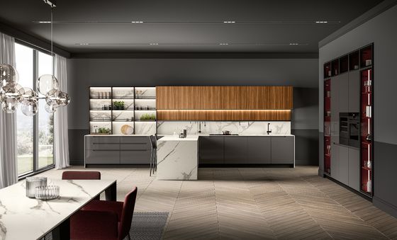 Modern Style Lacquer Kitchen Cabinets Customized With Wine Case