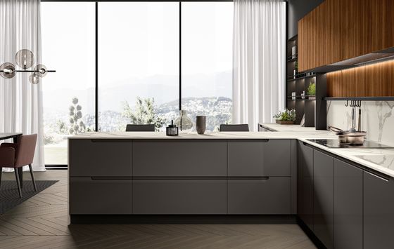 Modern Style Lacquer Kitchen Cabinets Customized With Wine Case
