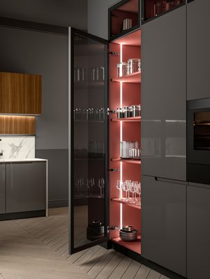 Modern Style Lacquer Kitchen Cabinets Customized With Wine Case