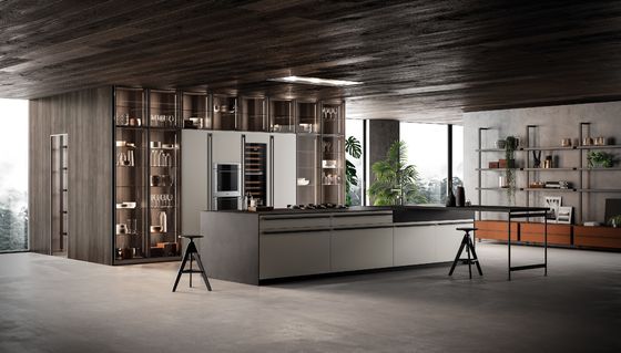 Customized Stylish Kitchen Cabinet Modern Glass Winecase With Bar Table