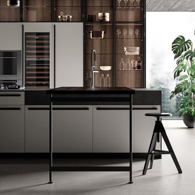Customized Stylish Kitchen Cabinet Modern Glass Winecase With Bar Table