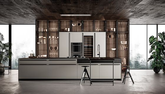 Customized Stylish Kitchen Cabinet Modern Glass Winecase With Bar Table