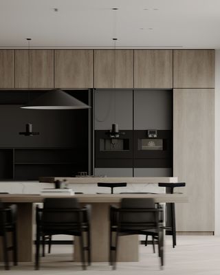 Customized White And Black Kitchen Cabinets Bar Table Modern Kitchen Set