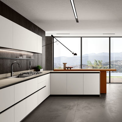 Customized White Lacquer Kitchen Cabinets Modern Kitchen System L Shaped