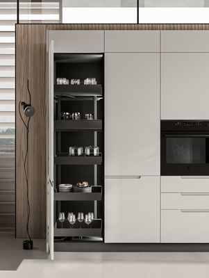 Modern Sleek PET Kitchen Cabinets Wood Veneer Customized