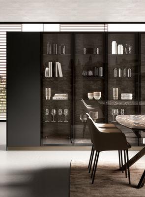 L Shaped Black Modern Kitchen Cabinet Customized PET Kitchen System