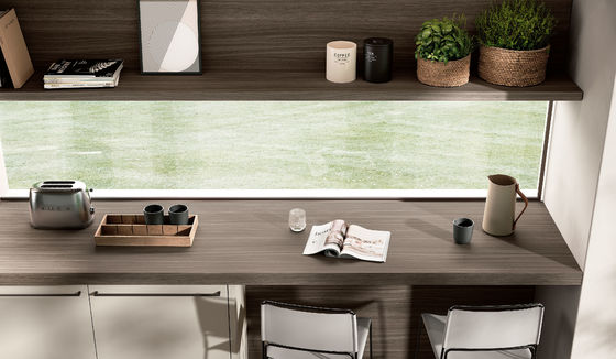 Innovative Modern EB Board Kitchen Cabinet Tailored With Glass Door Showcase