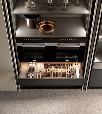 Modern Textured EB Board Kitchen Cabinet Customized With Dinning Table