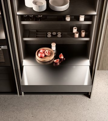 Modern Textured EB Board Kitchen Cabinet Customized With Dinning Table