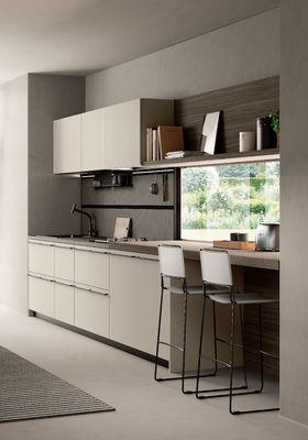 Modern Textured EB Board Kitchen Cabinet Customized With Dinning Table