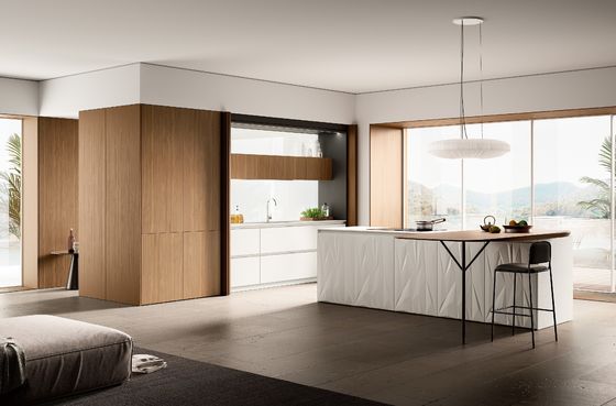 Wood Classic White Kitchen Cabinets Customized Kitchen Furniture With Dinning Table