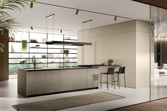 Minimalist UV Kitchen Cabinet Classic Style Customized With Bar Table