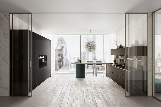 Classic Sleek Design Wood Veneer Kitchen Cabinet Tailored Customized Color