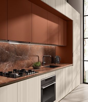 Brown Red Melamine Kitchen Cabinet Fitted Custom Modern Kitchen Cabinets