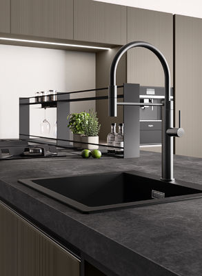 Classic Modern Grey Kitchen Cabinets Customized Fitted Kitchen Cabinet With Bar Table