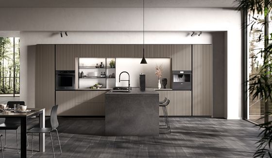 Classic Modern Grey Kitchen Cabinets Customized Fitted Kitchen Cabinet With Bar Table