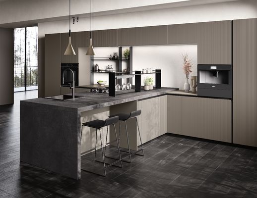 Classic Modern Grey Kitchen Cabinets Customized Fitted Kitchen Cabinet With Bar Table