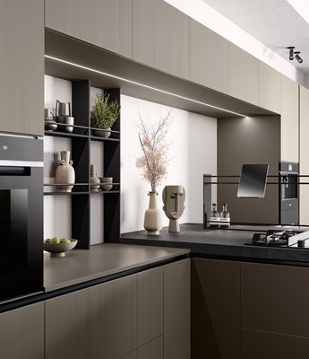 Classic Modern Grey Kitchen Cabinets Customized Fitted Kitchen Cabinet With Bar Table