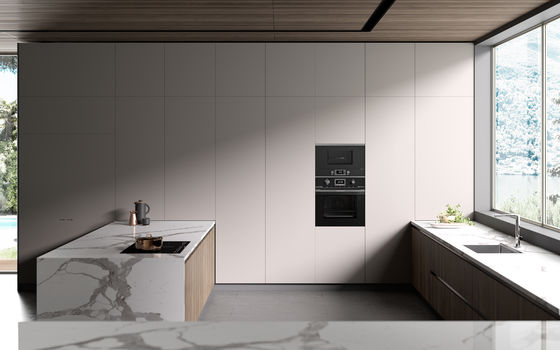 White Modern Classic Wood Kitchen Cabinets Tailored With Island Table Wine Storage