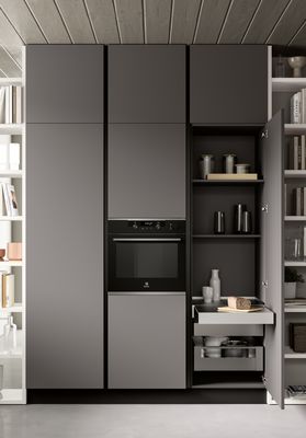Handless Melamine Kitchen Cabinet Fitted Grey Kitchen Storage Cabinet Customized