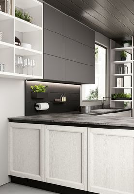 Handless Melamine Kitchen Cabinet Fitted Grey Kitchen Storage Cabinet Customized