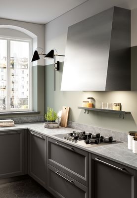 L Shaped Melamine Kitchen Cabinet Modern Dark Grey Kitchen Cabinets Customized