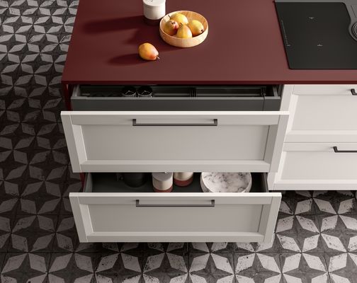 Modern Stylish Melamine Kitchen Cabinets Red And White Customized