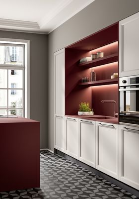 Modern Stylish Melamine Kitchen Cabinets Red And White Customized