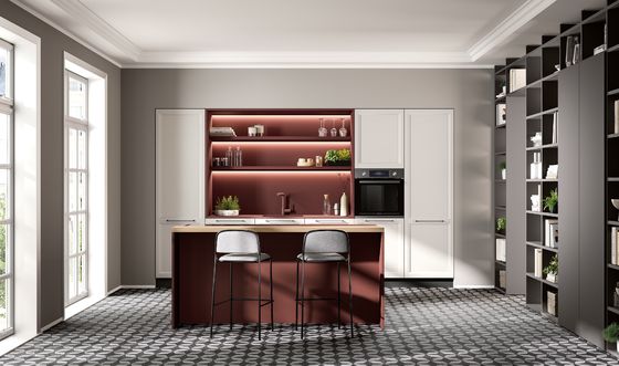 Modern Stylish Melamine Kitchen Cabinets Red And White Customized